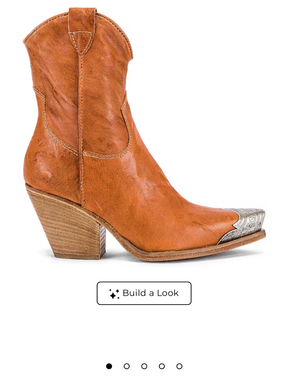 Free People Cognac Leather Western Ankle Boot with Silver Metallic Toe
